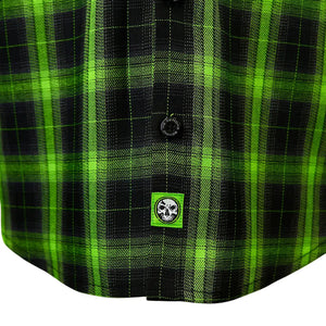 Demons Behind Me Men's Resurgence 2.0 Limited Edition Premium Flannel Button-Up Long Sleeve Shirt, Green/Black NG002