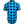 A short-sleeve button-up shirt with a vibrant blue and black checkered pattern, shown from the back on a plain white background.