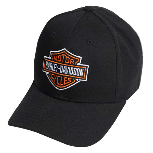 Harley-Davidson Men's Classic B&S Curved Bill Stretch Fit Daytona Baseball Cap, Black Hat