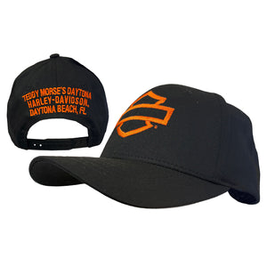 Harley-Davidson Outline Bar & Shield Contrasting Adjustable Snapback Baseball Cap, Black Hat 5029017103