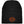 A black ribbed knit beanie hat featuring an orange embroidered Harley-Davidson bar and shield logo on the front, set against a plain white background.