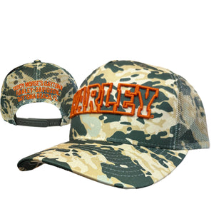 Harley-Davidson HARLEY Curved Bill Adjustable Snap Closure Trucker Cap, Camo Hat 5029022103