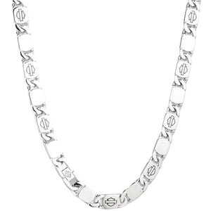 A silver-toned chain necklace featuring repeating links with the interlocking Phi symbol, shown against a plain white background.