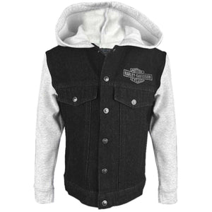 Harley-Davidson Little Boys' Bar & Shield Logo Denim Fleece Toddler Jacket, Black/Gray