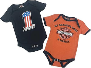 Harley-Davidson Baby Boys' RWB #1 & My Grandpa Rides A Harley Creeper Onesie Set, Black/Orange 3059435