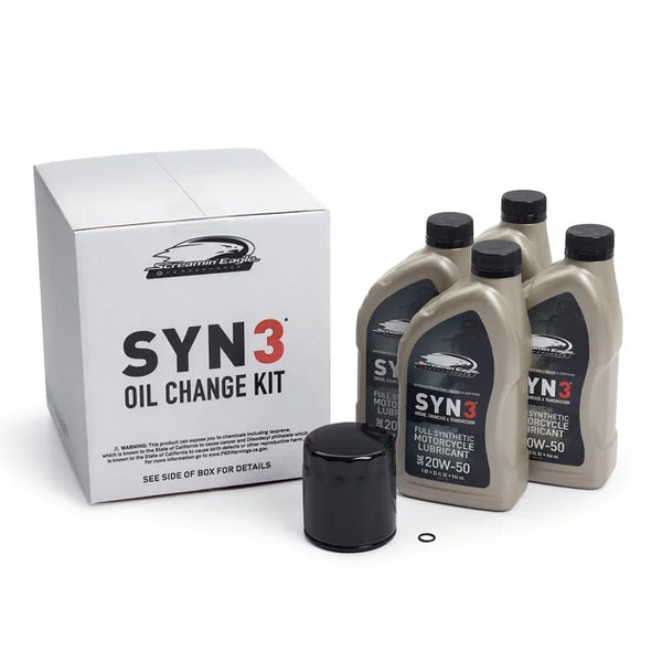 Harley-Davidson 4 Qt. SYN3 Full Synthetic Motorcycle Lubricant Oil Change Kit, Black Filter 62600083