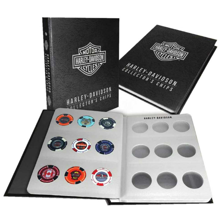 Harley-Davidson Collector's Poker Chip Leather Grain Album Book, Holds 54 Chips DW6654