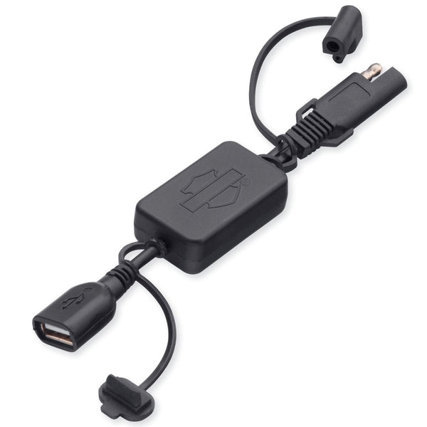 Harley-Davidson SAE 2-Pin To USB Adapter, Fits: 12V Battery Charging Harness, Black 69201149