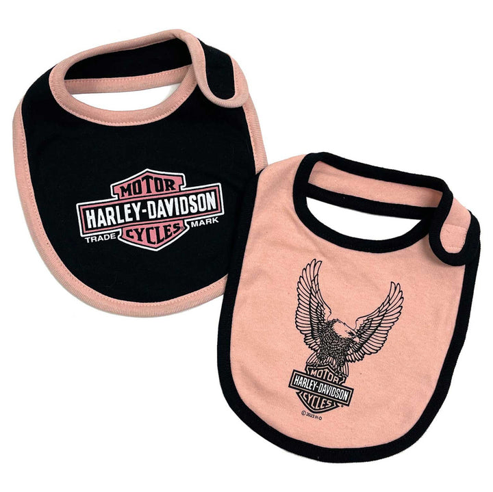 Harley-Davidson Baby Girls' 2 Pack Bar & Shield Knit Bibs, Dusty Pink/Black