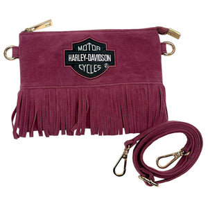 Pink fringed bag with Harley-Davidson logo on a white background