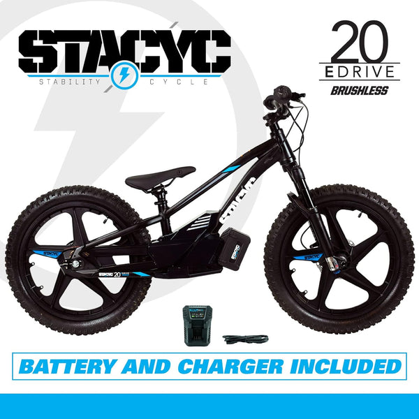 STACYC Brushless 20eDRIVE Electric Balance Bike for Kids Ages 10-12 Years Old, Black