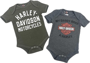 Harley-Davidson Baby Boys' Bar & Shield My Daddy Rides a Harley Creeper Set, Green/Gray 3059437