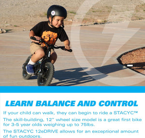 STACYC 12eDRIVE Electric Blanace Bike For Kids' Ages 3-5 Years Old, Black