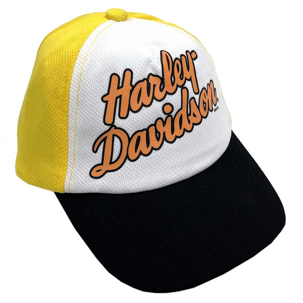 Harley-Davidson Little Toddler Girls' Mesh Colorblocked Cap w/ Criss Cross Back, Yellow/White/Black