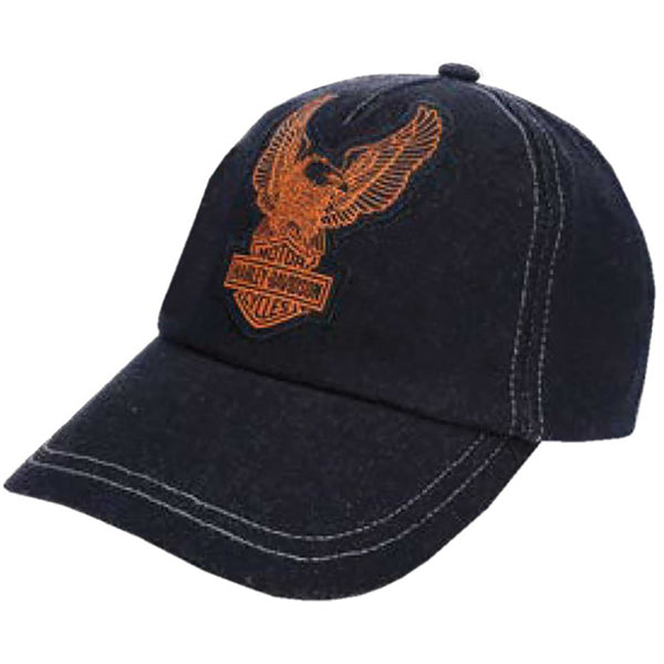 Harley-Davidson Little Boys' Up-Wing Eagle Patch Denim Baseball Cap - Black