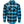 A men's long-sleeve button-up flannel shirt with a bold plaid pattern in bright blue, black, and gray, featuring a chest pocket with a snap closure and a visible 'Rocky Bitch' brand patch.