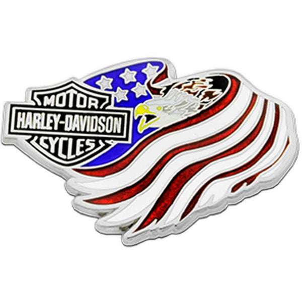 Harley-Davidson 1.5 in. Bar & Shield Eagle Flag Metal Pin, Antique Silver Finish 8009861
