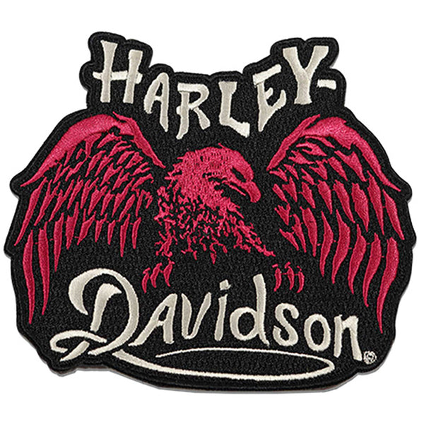 Harley-Davidson 5 in. Embroidered Dark Wing Emblem Sew-On Patch, Black & Pink 8014315