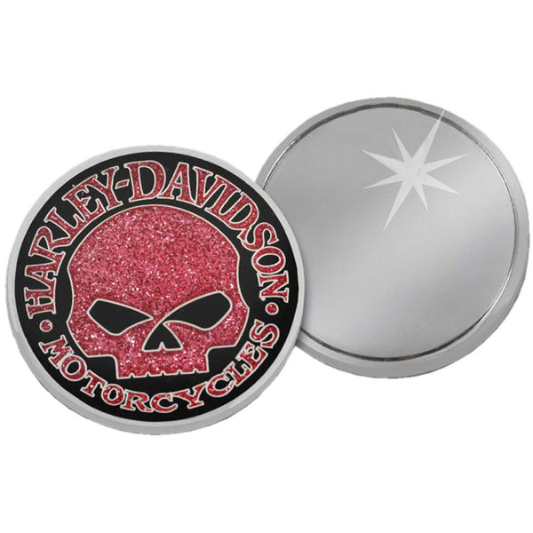 Harley-Davidson Glitter Skull Mirror Metal Challenge Coin, 1.75 inch, Silver 682608015480