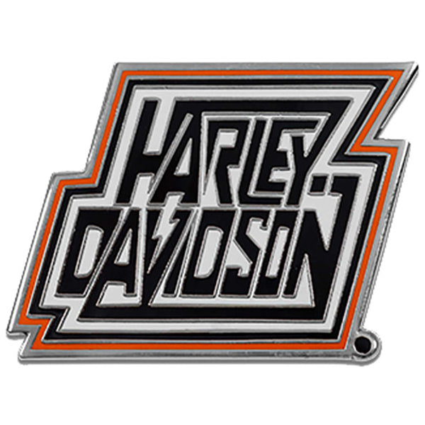 Harley-Davidson 1.5 inch. H-D Lightning Metal Pin, Silver & Orange Finishes 8015534
