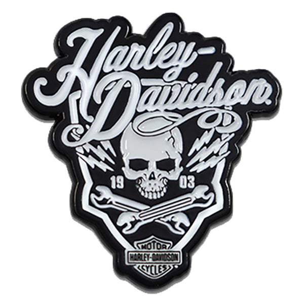 Harley-Davidson 1.5 inch. Bolts n' Doodads Metal Pin, White & Black 8015602