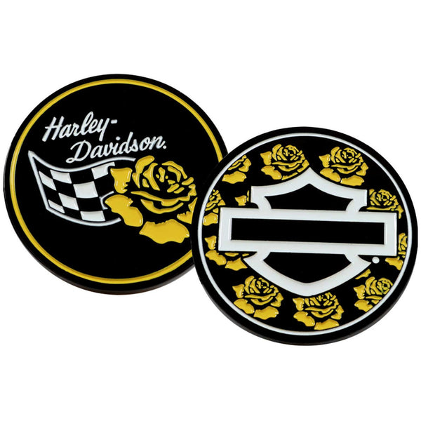 Harley-Davidson Bloom Races Metal 1.75 in. Challenge Coin, Black/Yellow Finish 8016593