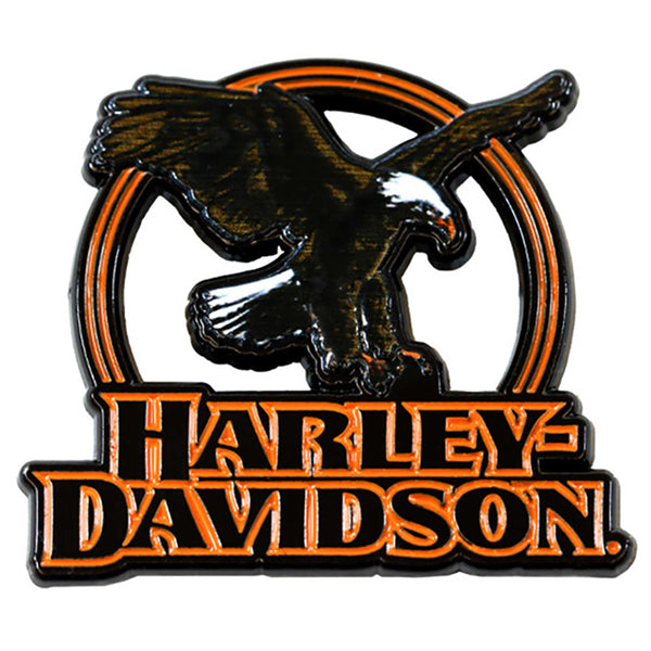 Harley-Davidson 1.5 inch. Eagle Eye Cutout Metal Pin, Black & Orange 8016647