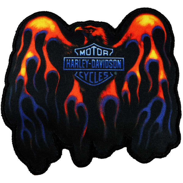 Harley-Davidson Embroidered Eagle Rising Flames Emblem 4 in. Sew-On Patch, Blue Flames 8016760