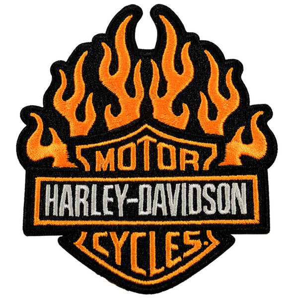 Harley-Davidson Embroidered Fire Starter Emblem 4 in. Sew-On Patch, Orange 8016784