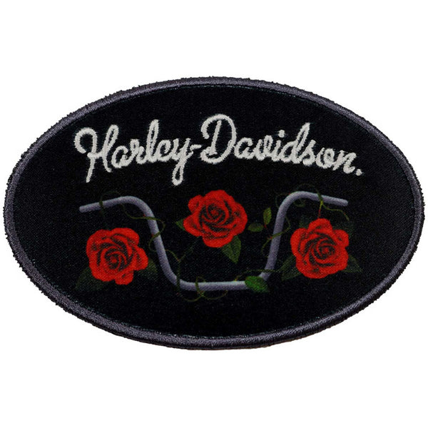 Harley-Davidson 4 in. Embroidered Roses & Bars Emblem Sew-On Patch, Black 8017071