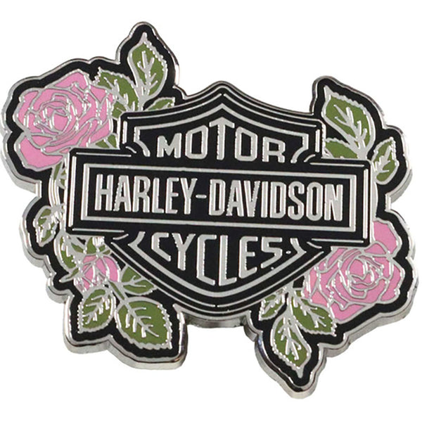 Harley-Davidson 1.5 inch. Orchid Blossom Bar & Shield Metal Pin, Silver Finish 8017835