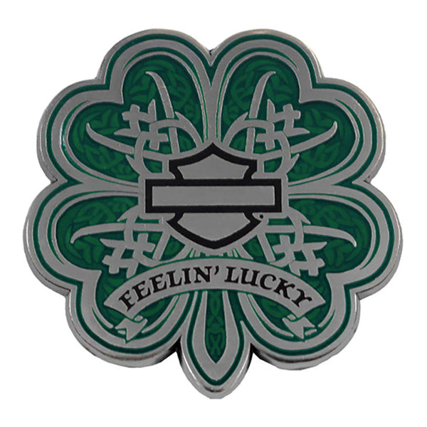 Harley-Davidson 1.5 inch. Feelin' Lucky Clover Metal Pin, Green & Silver 8017880