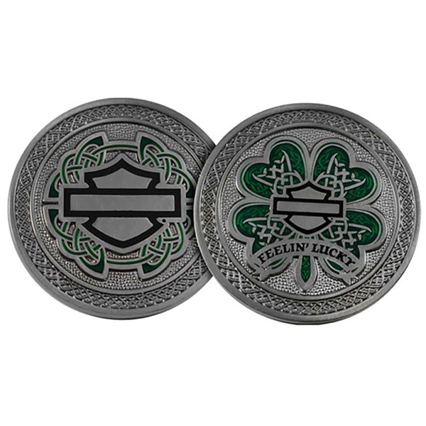 Harley-Davidson Feelin' Lucky Clover Metal Challenge Coin, Silver 682608017958