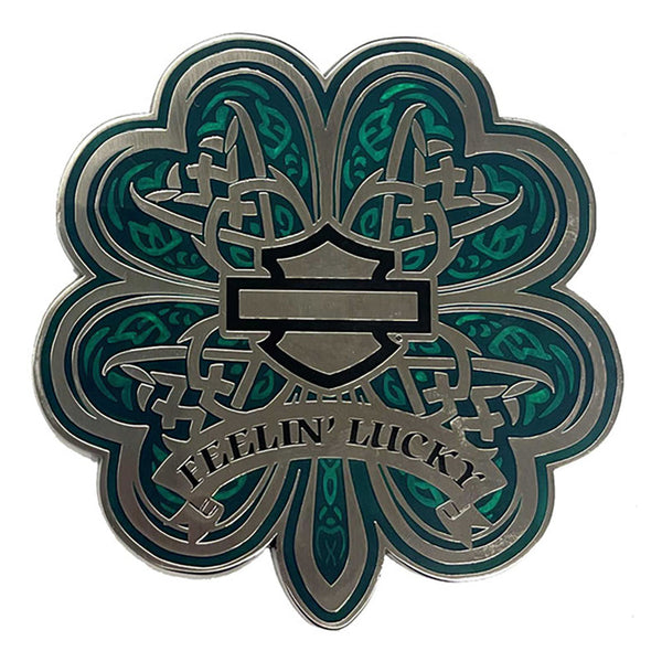 Harley-Davidson 3 in. Feelin' Lucky Heavy-Duty Metal Magnet, Silver Finish 8018085