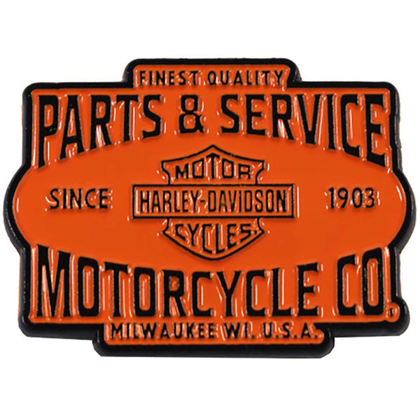 Harley-Davidson 1.5 inch. Parts & Service Metal Pin, Orange & Black 8018146