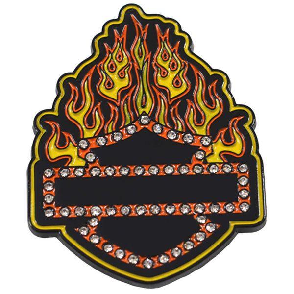 Harley-Davidson 1.5 inch. Blingin' Flames B&S Stud Metal Pin, Black Finish 8018153