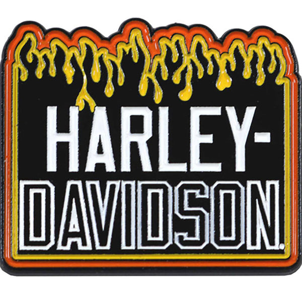 Harley-Davidson 1.5 inch. Fiery Flame On Metal H-D Pin, Black & White 8018238