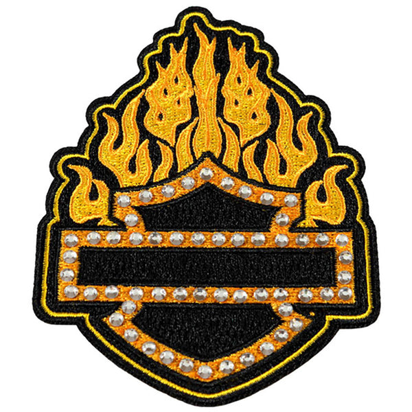 Harley-Davidson 4 in. Studded Blingin' Flame B&S Embroidered Emblem Sew-On Patch, Black 8018269