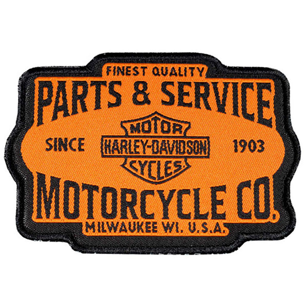 Harley-Davidson 3 in. Parts & Service Embroidered Emblem Sew-On Patch, Orange 8018290