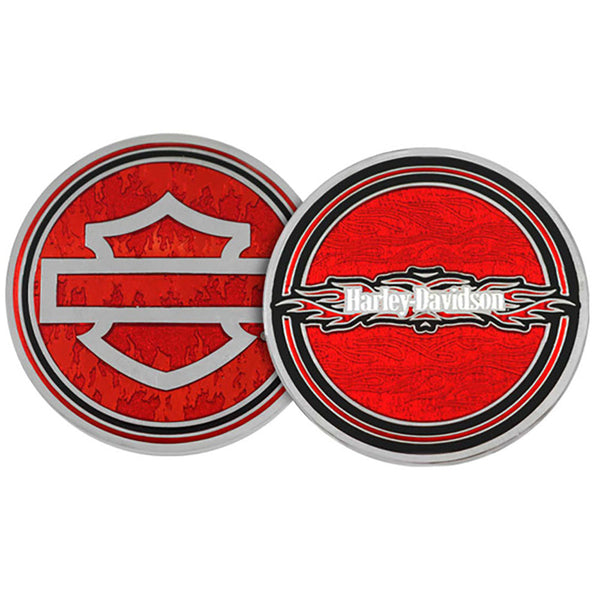 Harley-Davidson Red Flame Bar & Shield Metal Challenge Coin, Red Finish 682608018368