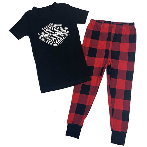 Harley-Davidson Little Boys' Bar & Shield 2-Piece Tight Fit Toddler Pajamas Set - Red/Black