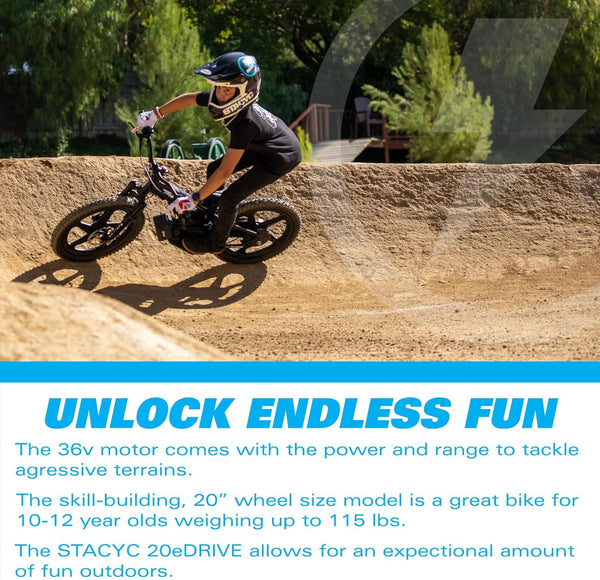 STACYC Brushless 20eDRIVE Electric Balance Bike for Kids Ages 10-12 Years Old, Black