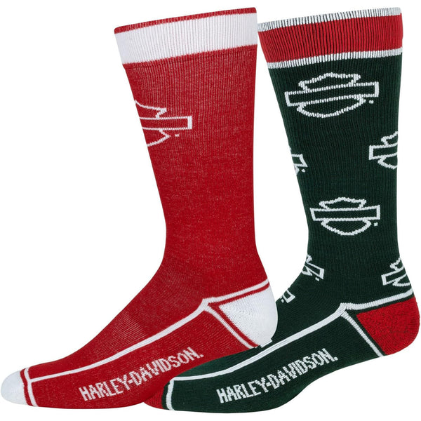 Harley-Davidson Women's 2-Pack Open Bar & Shield Logo Christmas Holiday Socks, Red/Green D89308670-600