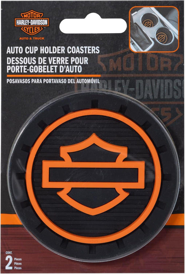 Harley-Davidson Silhouette Bar & Shield Auto Car Coasters Orange/Black PL1979