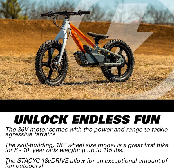 Harley-Davidson STACYC Brushless 18 EDrive Kids' Electric Balance Bike For Kids' 8-10 Years Old 100035ORGWHT