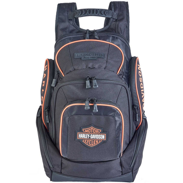 Harley-Davidson Bar & Shield Legend Rugged Polyester Backpack, Black/Orange 90231-BO