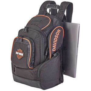 Harley-Davidson Bar & Shield Legend Rugged Polyester Backpack, Black/Orange 90231-BO
