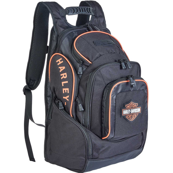 Harley-Davidson Bar & Shield Legend Rugged Polyester Backpack, Black/Orange 90231-BO