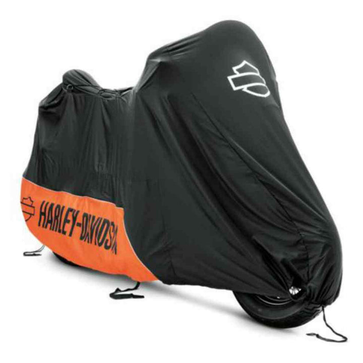 Harley-Davidson Indoor Motorcycle Microfiber Cover, Fits VRSC, Dyna & Softail,Black/Orange 93100019