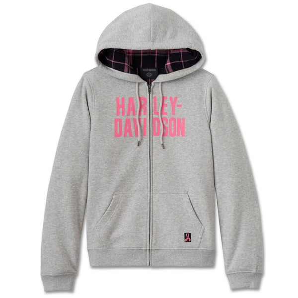 Harley-Davidson Women's Pink Label Contrasting Long Sleeve Zip-Up Hoodie, Gray 96066-25VW